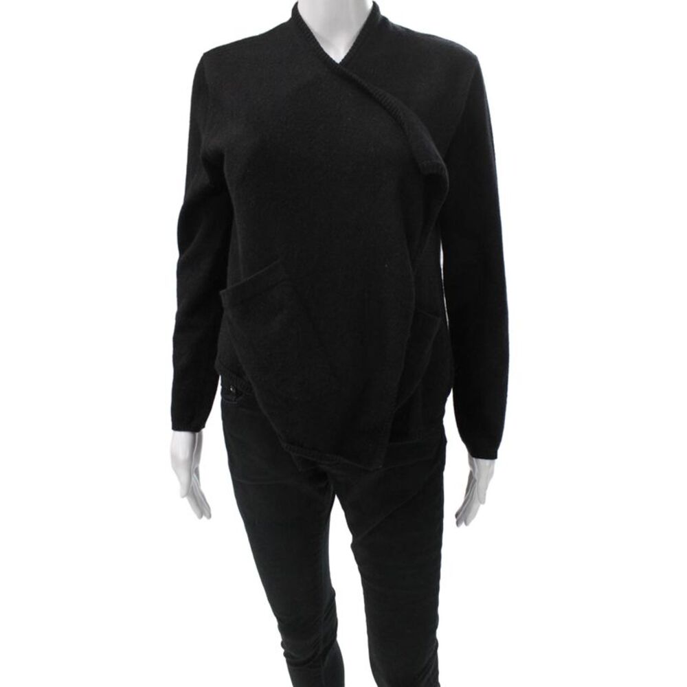 Zoe Couture Women Black Cashmere Wrap Sweater V-Neck Long Sleeve Size S